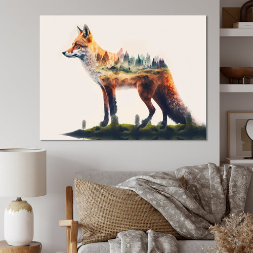Double Exposure Of A Fox With Nature - Fox Bedroom Wall Art
