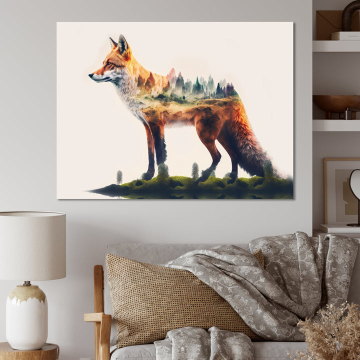 Double Exposure Of A Fox With Nature - Fox Bedroom Wall Art