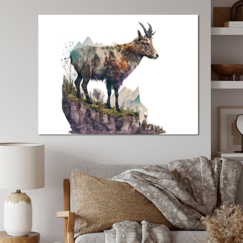 Double Exposure Of A Goat With Nature - Goat Canvas Wall Art