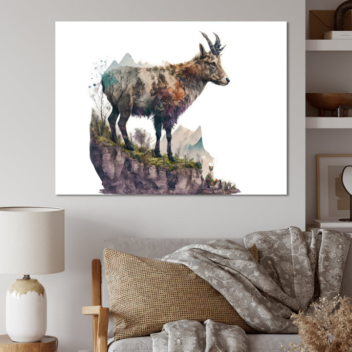 Double Exposure Of A Goat With Nature - Goat Canvas Wall Art