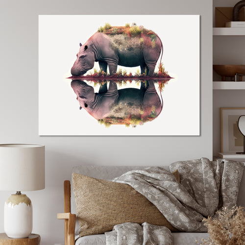 Double Exposure Of A Hippo With African Landscape - Hippopotamus Canvas Wall Art