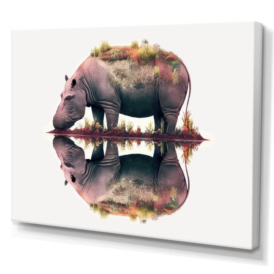 Double Exposure Of A Hippo With African Landscape - Hippopotamus Canvas Wall Art