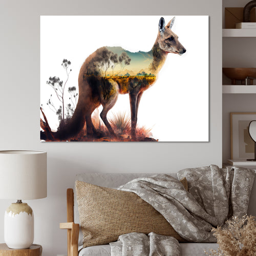 Double Exposure Of A Kangaroo With Australian Landscape - Kangaroo Wall Decor