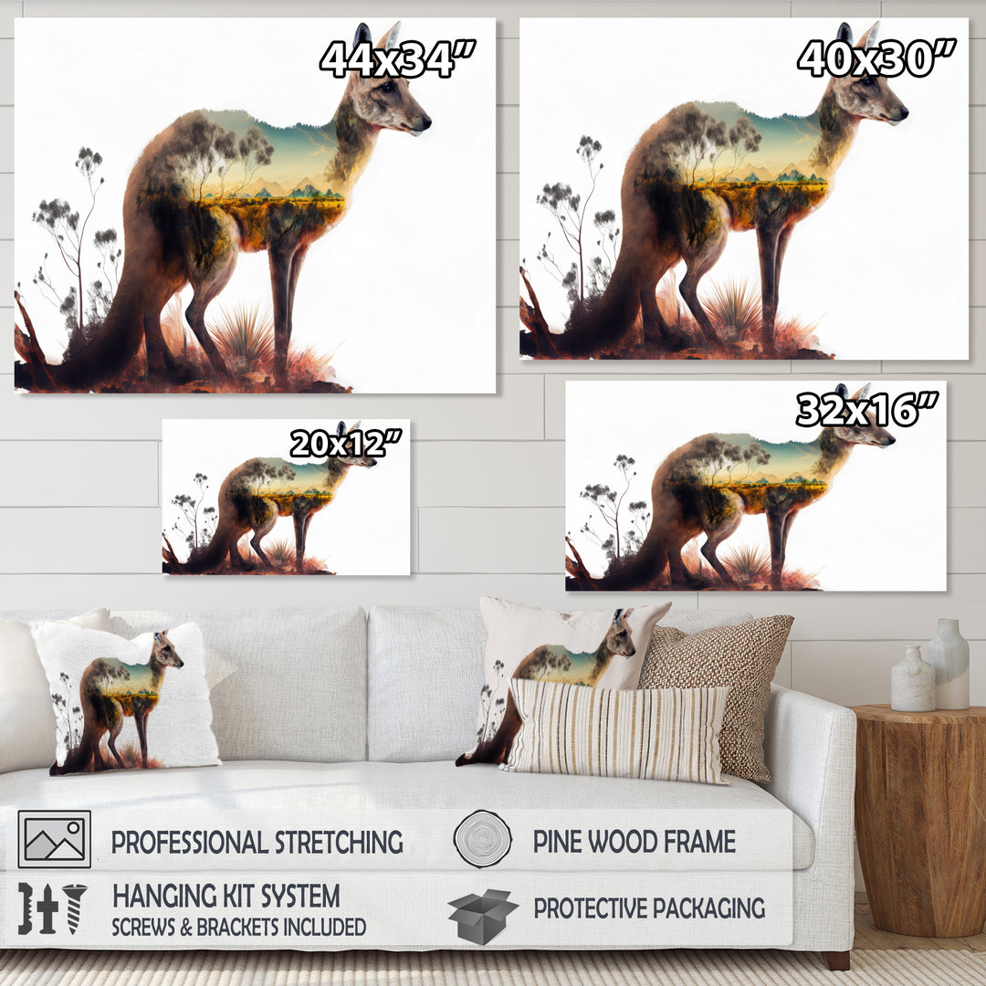 Double Exposure Of A Kangaroo With Australian Landscape - Kangaroo Wall Decor