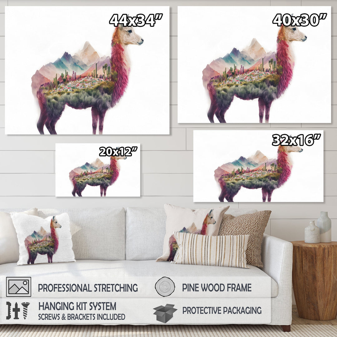 Double Exposure Of A Llama With Nature Landscape - Llama Wall Art Prints