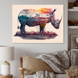 Double Exposure Of A Rhino With African Landscape - Pink Rhinoceros Wall Art