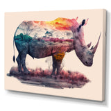 Double Exposure Of A Rhino With African Landscape - Pink Rhinoceros Wall Art