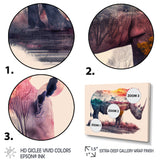 Double Exposure Of A Rhino With African Landscape - Pink Rhinoceros Wall Art