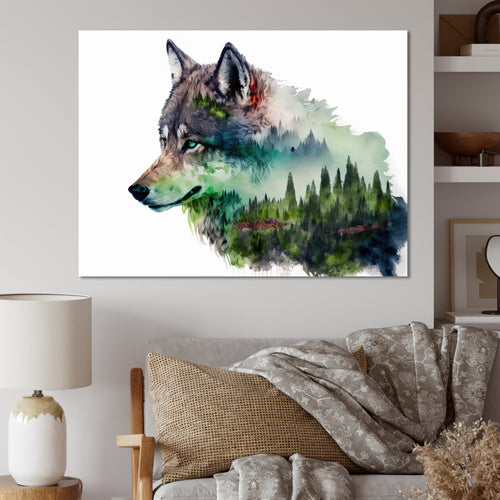 Double Exposure Of A Wolf With Forest Landscape - Wolf Large Canvas Wall Art