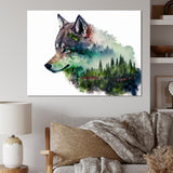 Double Exposure Of A Wolf With Forest Landscape - Wolf Large Canvas Wall Art