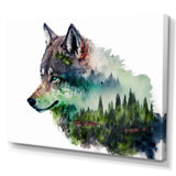 Double Exposure Of A Wolf With Forest Landscape - Wolf Large Canvas Wall Art