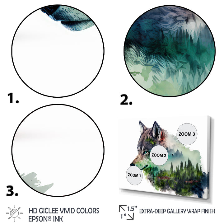 Double Exposure Of A Wolf With Forest Landscape - Wolf Large Canvas Wall Art