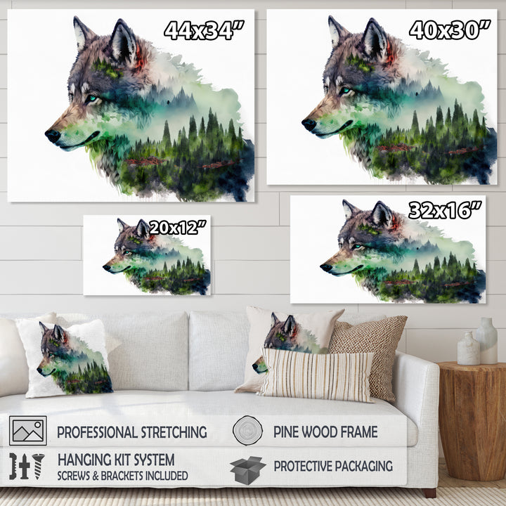 Double Exposure Of A Wolf With Forest Landscape - Wolf Large Canvas Wall Art