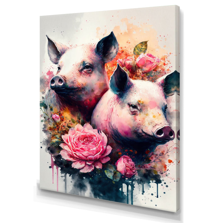 Cute Pigs Floral Art - Pig Wall Decor
