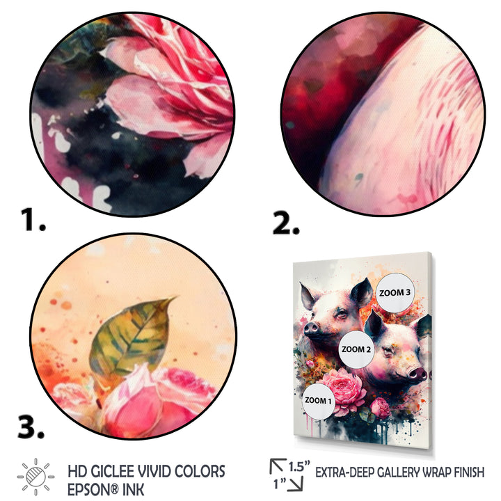Cute Pigs Floral Art - Pig Wall Decor
