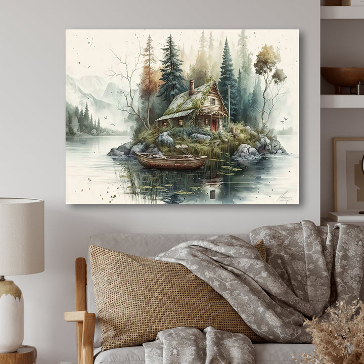 Fishing House By The Lake I - Hunting &amp; Fishing Canvas Wall Art
