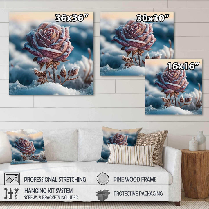 A Blooming Pink Rose Flower In Winter I Canvas Canvas