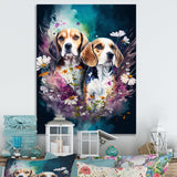 Cute Beagles Floral Art - Dog Beagle Large Canvas Wall Art