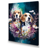 Cute Beagles Floral Art - Dog Beagle Large Canvas Wall Art