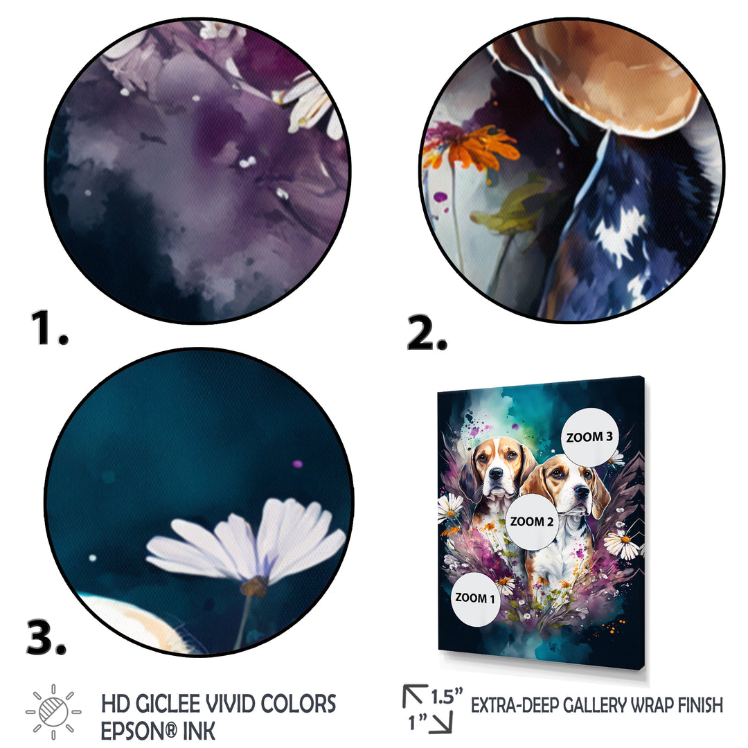 Cute Beagles Floral Art - Dog Beagle Large Canvas Wall Art