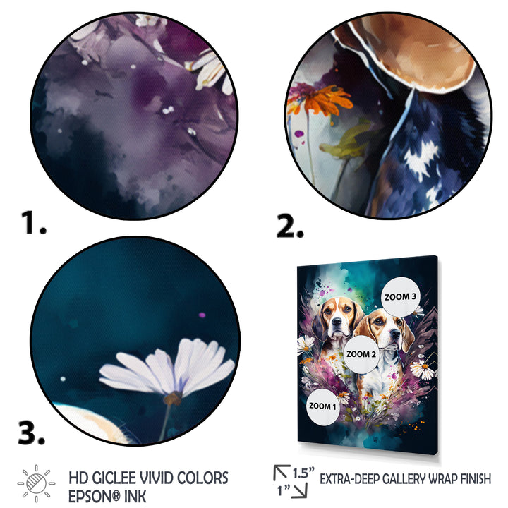 Cute Beagles Floral Art - Dog Beagle Large Canvas Wall Art