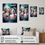 Cute Beagles Floral Art - Dog Beagle Large Canvas Wall Art