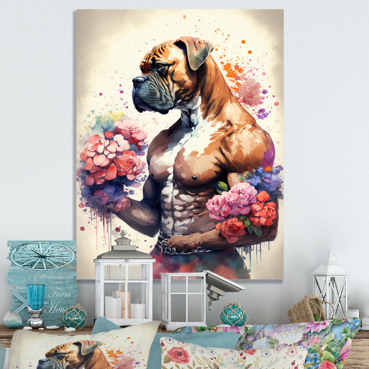 Cute Boxers Floral Art - Dog Boxer Home Decor Art