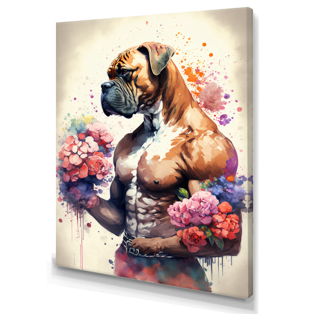 Cute Boxers Floral Art - Dog Boxer Home Decor Art