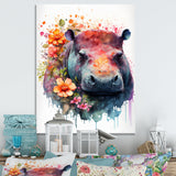 Cute Hippo Floral Art - Hippopotamus Wall Decor