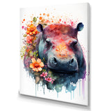 Cute Hippo Floral Art - Hippopotamus Wall Decor