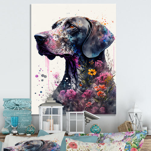 Cute German Dog Floral Art - Multi-Color Dog Wall Art