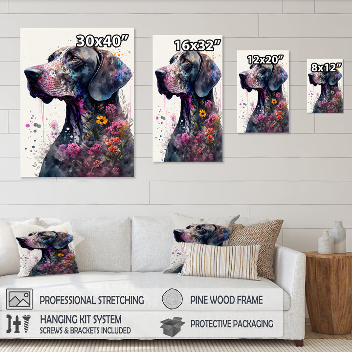 Cute German Dog Floral Art - Multi-Color Dog Wall Art