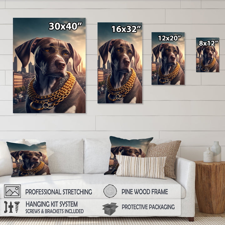 German Shorthaired Pointer Gangster In NYC - Dog Canvas Wall Art