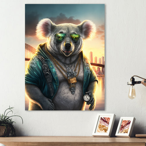 Koala Gangster In NYC - Koala Large Canvas Wall Art