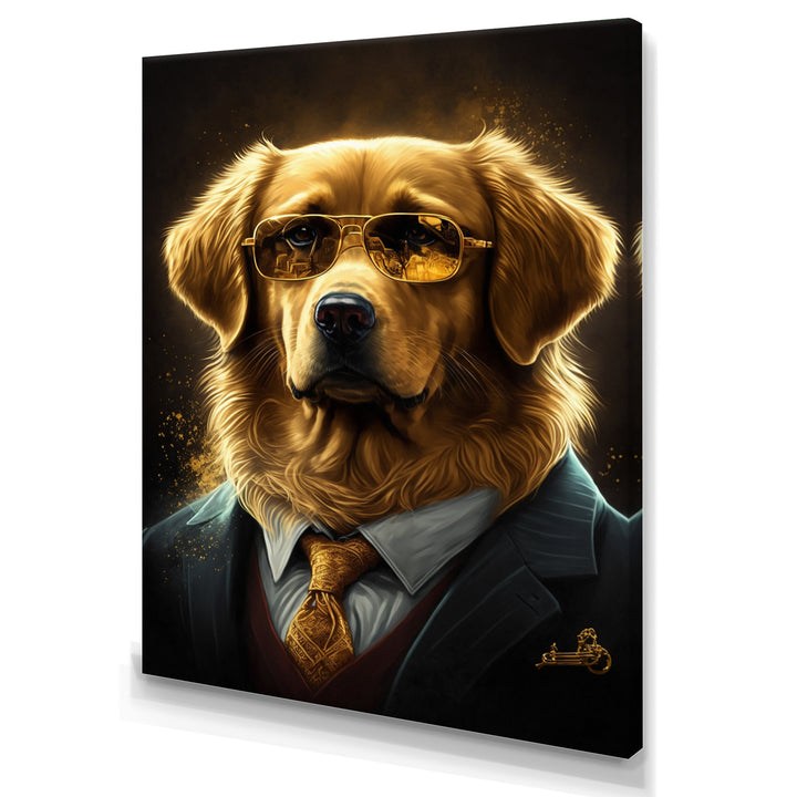 Mafia Golden Retriever - Dog Retriever Canvas Wall Art