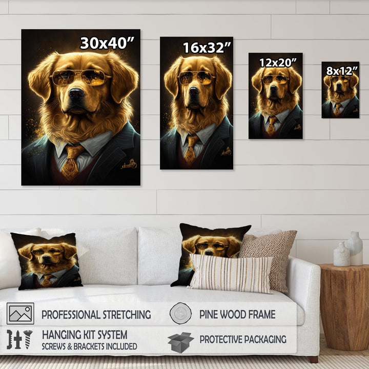 Mafia Golden Retriever - Dog Retriever Canvas Wall Art