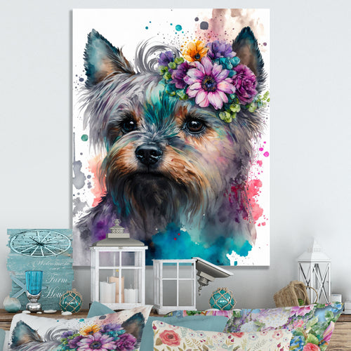 Cute Yorkshire Floral Art - Dog Yorkshire Living Room Wall Art