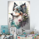 Cute Australian Shepard Floral Art - Dog Australian Shepherd Canvas Wall Art