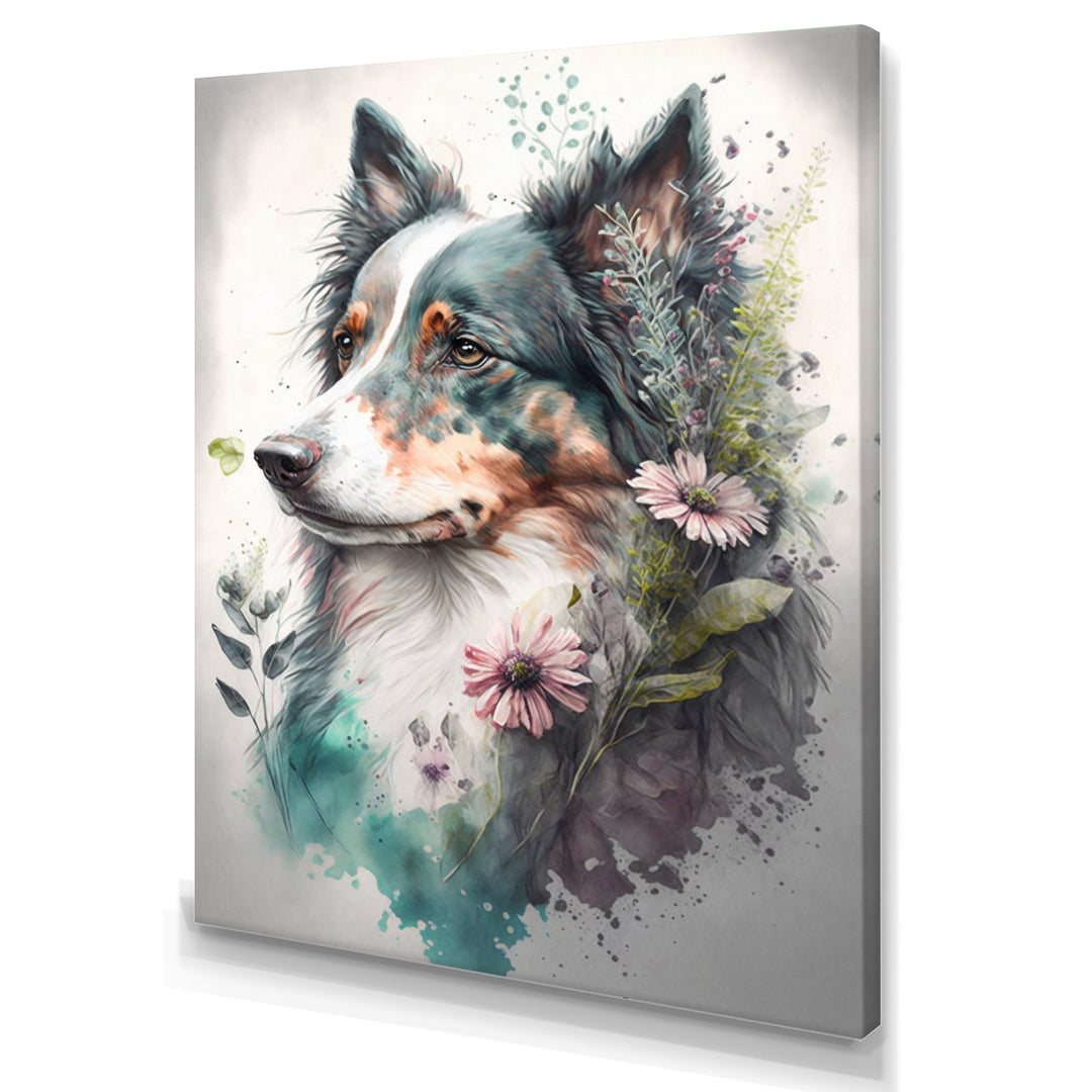 Cute Australian Shepard Floral Art - Dog Australian Shepherd Canvas Wall Art