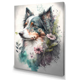 Cute Australian Shepard Floral Art - Dog Australian Shepherd Canvas Wall Art