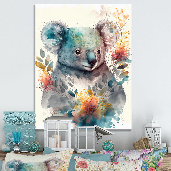 Cute Koala Floral Art - Koala Large Canvas Wall Art