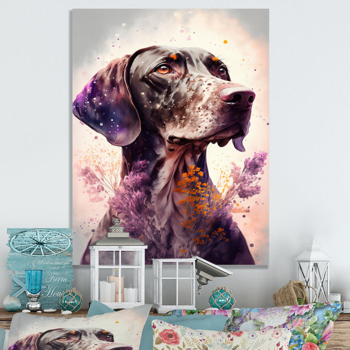 Cute German Pointer Floral Art - Dog Living Room Wall Art