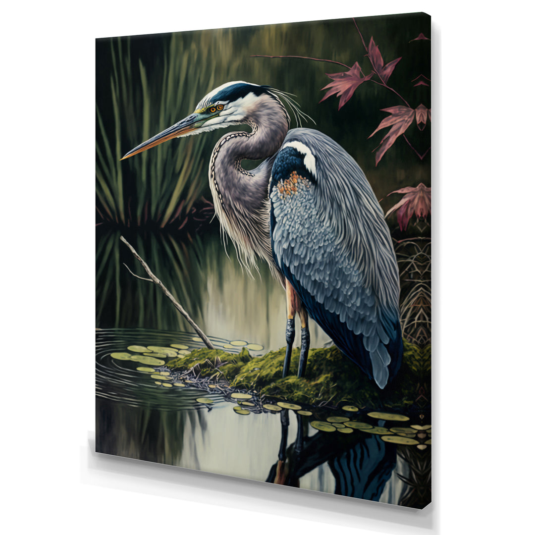 Heron At The Edge Of The River - Heron Canvas Wall Art