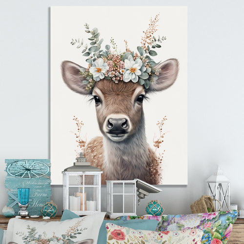 Cute Baby Fawn With Floral Crown - Deer Wall Art Prints