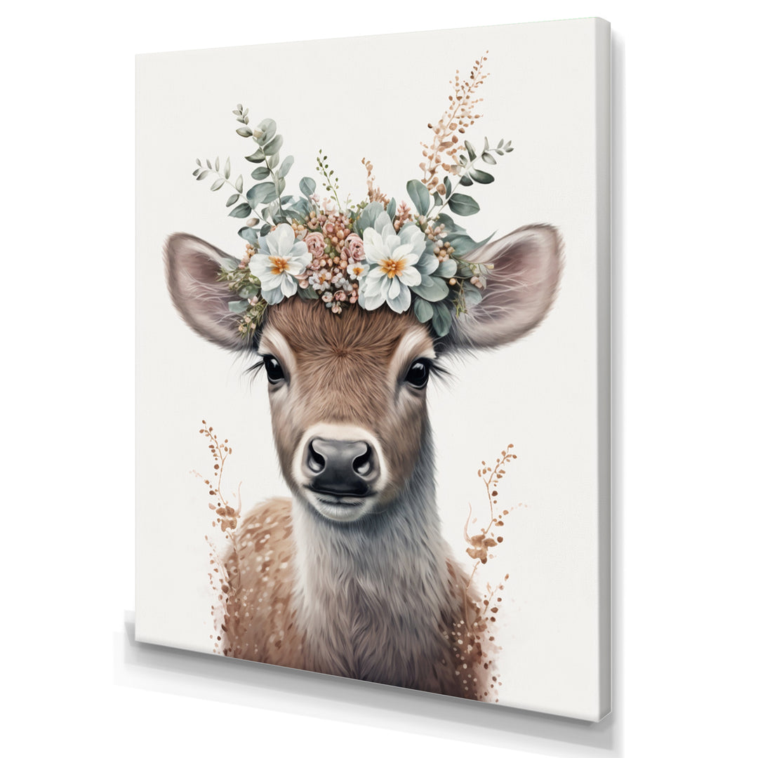 Cute Baby Fawn With Floral Crown - Deer Wall Art Prints