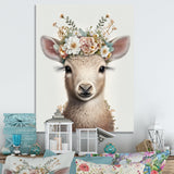 Cute Baby Sheep With Floral Crown - Sheep Living Room Wall Art