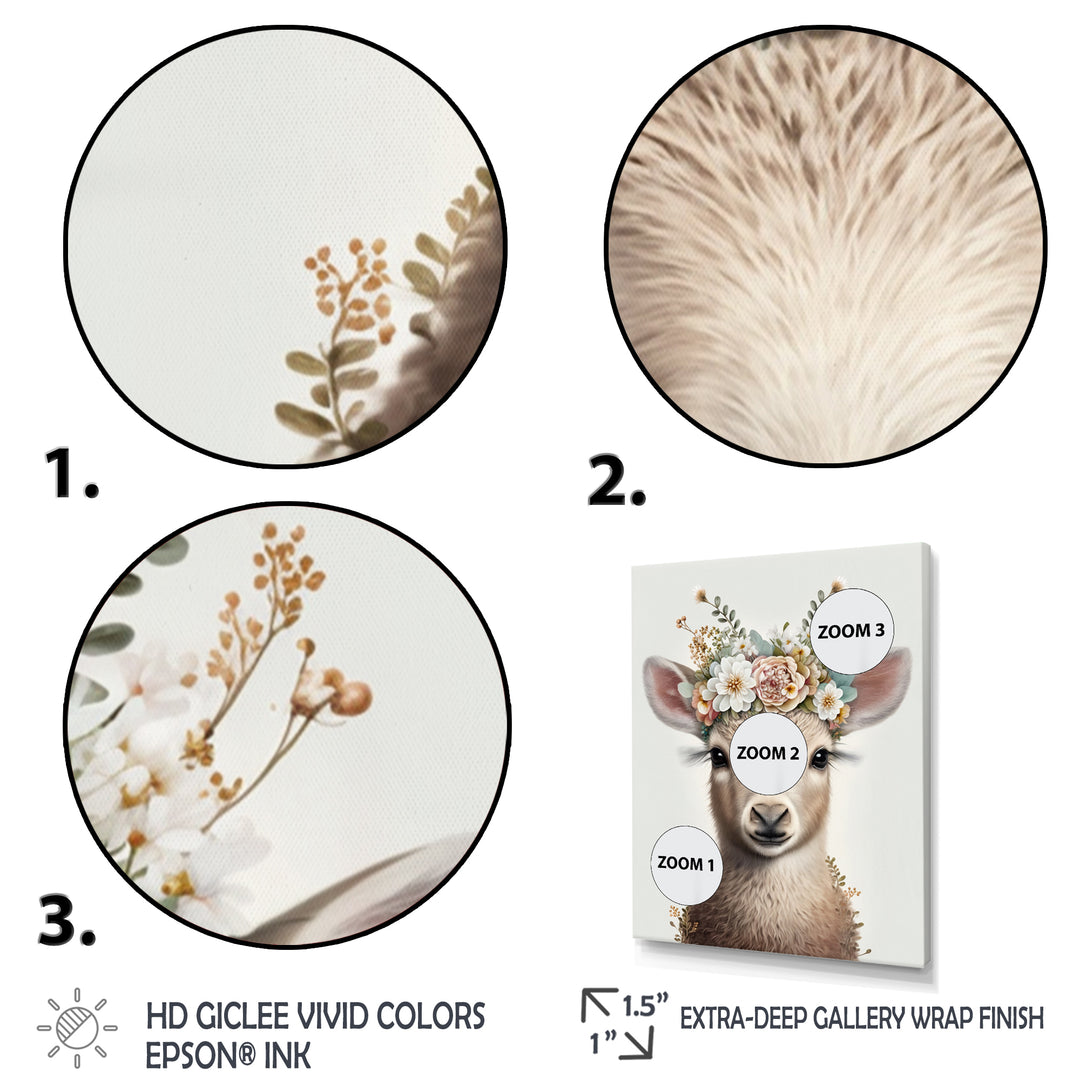 Cute Baby Sheep With Floral Crown - Sheep Living Room Wall Art