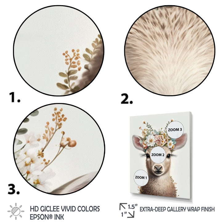 Cute Baby Sheep With Floral Crown - Sheep Living Room Wall Art