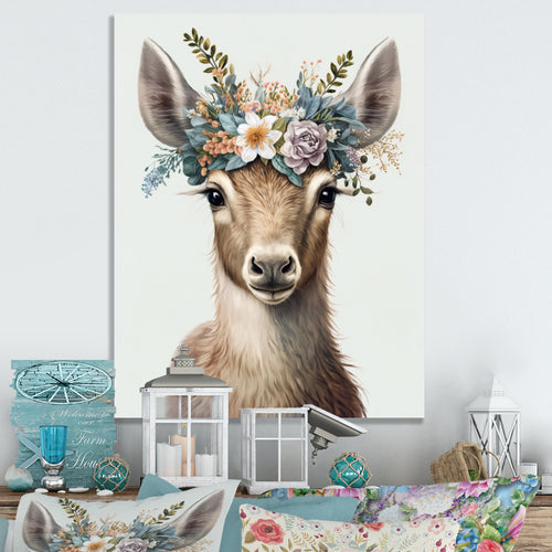 Cute Baby Goat With Floral Crown - Goat Canvas Wall Art
