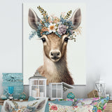 Cute Baby Goat With Floral Crown - Goat Canvas Wall Art